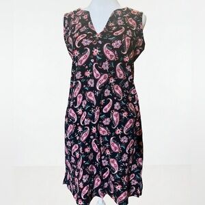 🌺 Lands’ End XS black paisley tank dress—vibrant pink floral print, sleeveless